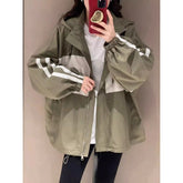 Übergroßes Kapuzensweatshirt mit Reißverschluss und blauen Seitenstreifen